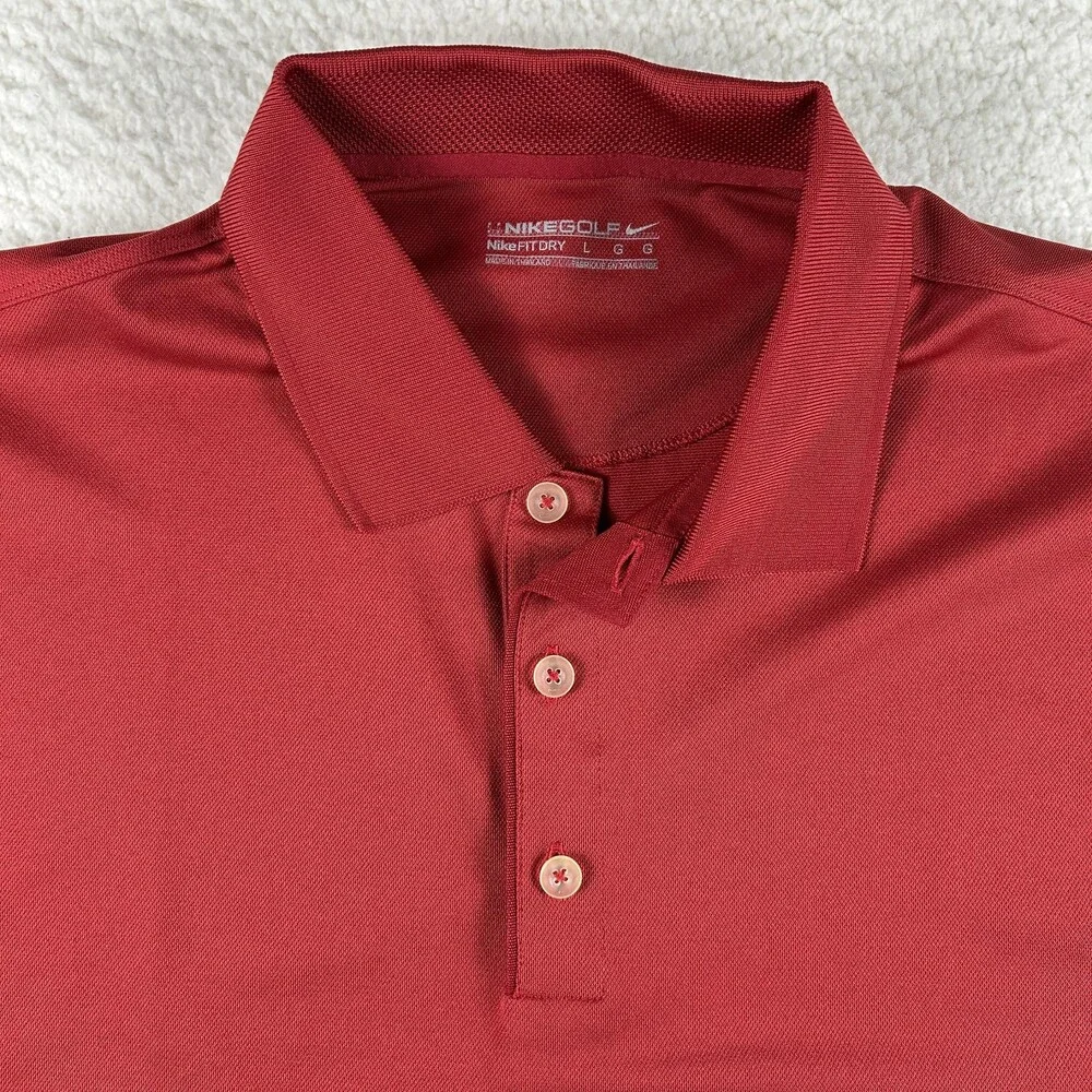 Nike Golf Polo Shirt Mens Large Red Solid Fit Dry Performance Athletic Swoosh